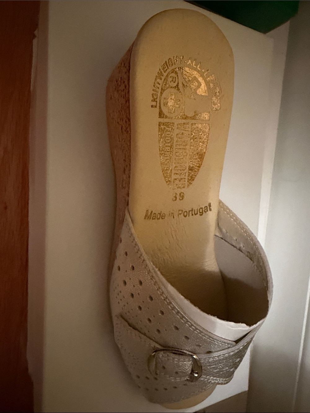 WORISHOFER Cream Perforated Wedge Slide with Buckle Accent